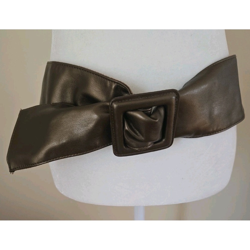 Vintage Wide Width (3.25") Bronze Leather Waist Belt Square Buckle Med. (32-36)